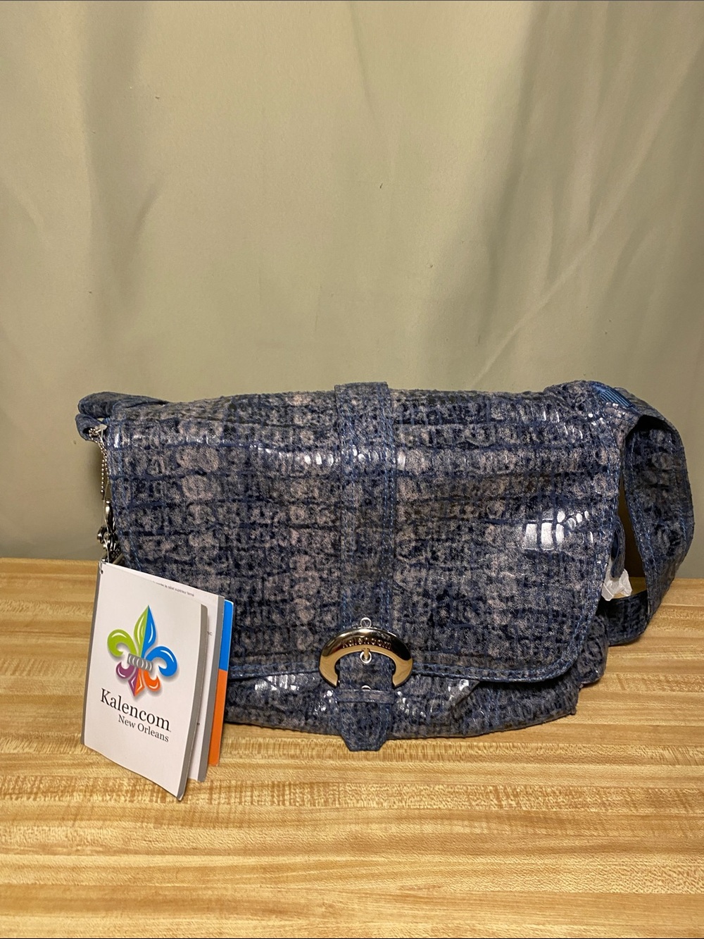 Kalencom New Orleans Blue Crocodile Diaper Buckle Bag NWT